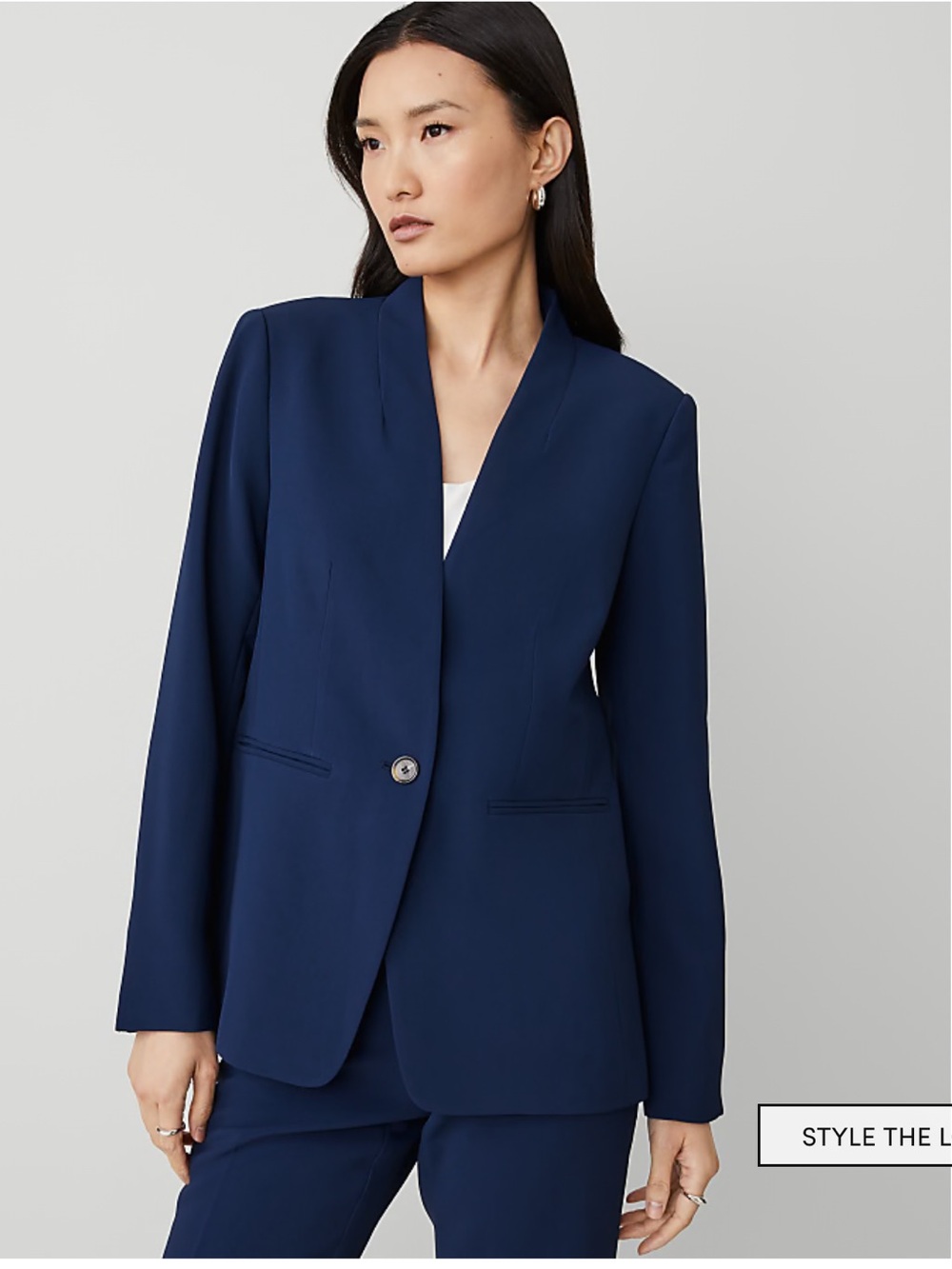 Ann Taylor Long Collarless Blazer in Fluid Crepe